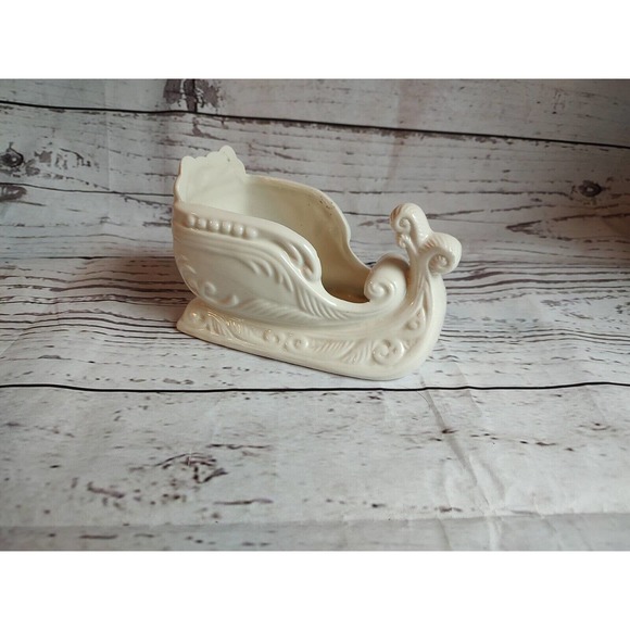 Vintage Porcelain White Sleigh Christmas Decor - Picture 1 of 6